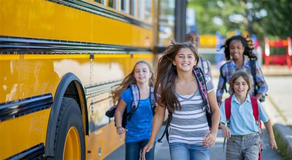 Students walking towards school