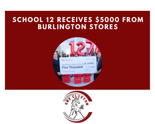 Jennifer Rey and Rosumunda Kenning receiving check from Burlington for $5000