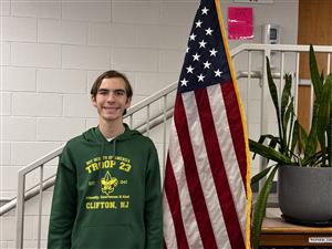 Aidan Reilly Next to American Flag